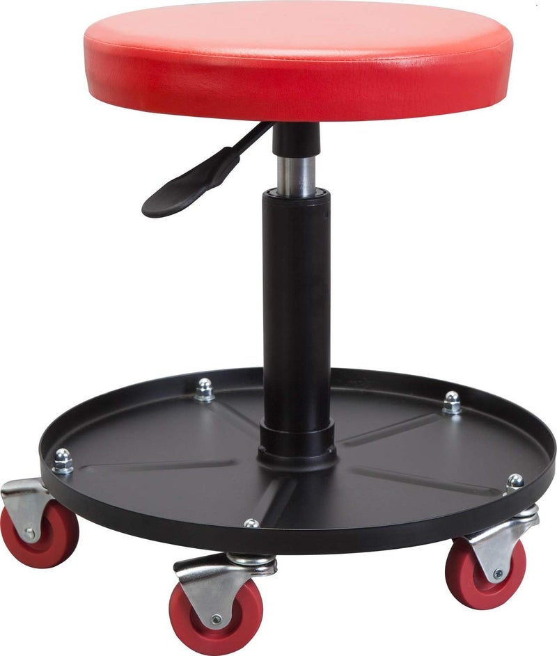 Big RED Creeper GarageShop Seat Heavy Duty Rolling Pneumatic Padded Adjustable Mechanic Stool with Tool Tray Storage Red Large - Image 2