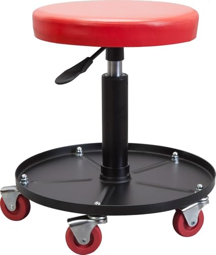 Big RED Creeper GarageShop Seat Heavy Duty Rolling Pneumatic Padded Adjustable Mechanic Stool with Tool Tray Storage Red Large - Image 1