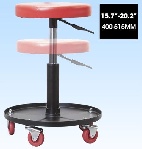 Big RED Creeper GarageShop Seat Heavy Duty Rolling Pneumatic Padded Adjustable Mechanic Stool with Tool Tray Storage Red Large - Image 4