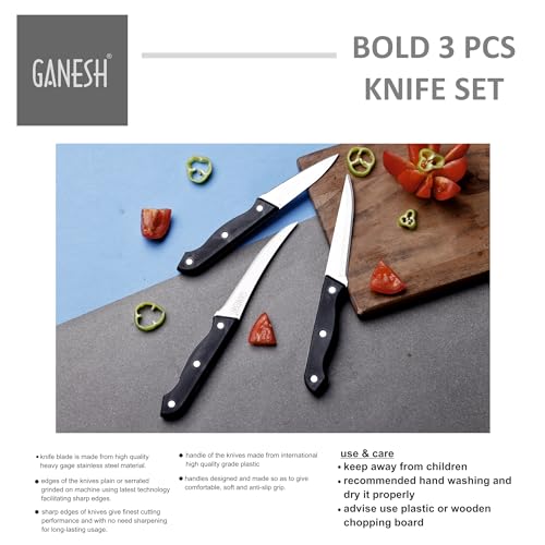 Ganesh Stainless Steel Kitchen Bold 3 pcs Knife Vegetable Cutting and Chopping Knife, Serrated Edge - Image 4