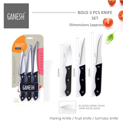 Ganesh Stainless Steel Kitchen Bold 3 pcs Knife Vegetable Cutting and Chopping Knife, Serrated Edge - Image 2
