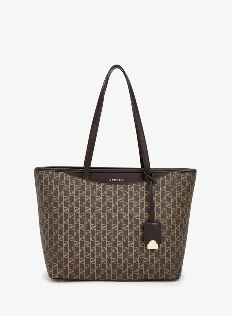 بابريكا Monogram Print Tote Bag With Double Handles