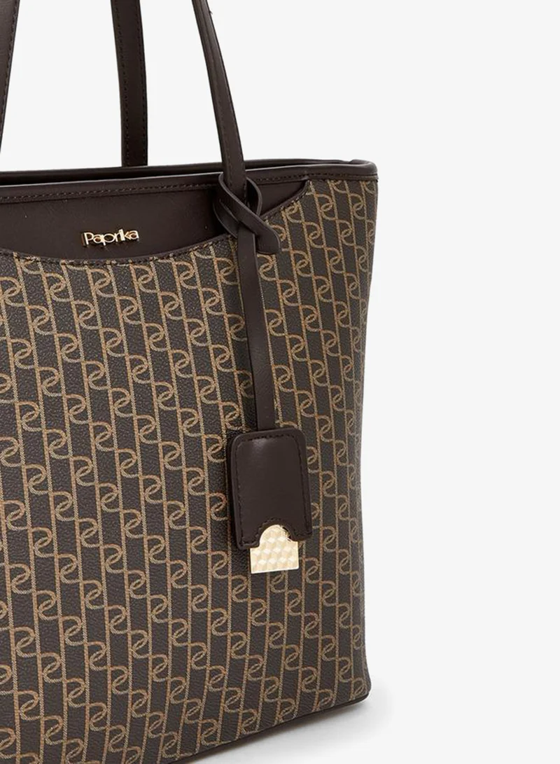 بابريكا Monogram Print Tote Bag With Double Handles