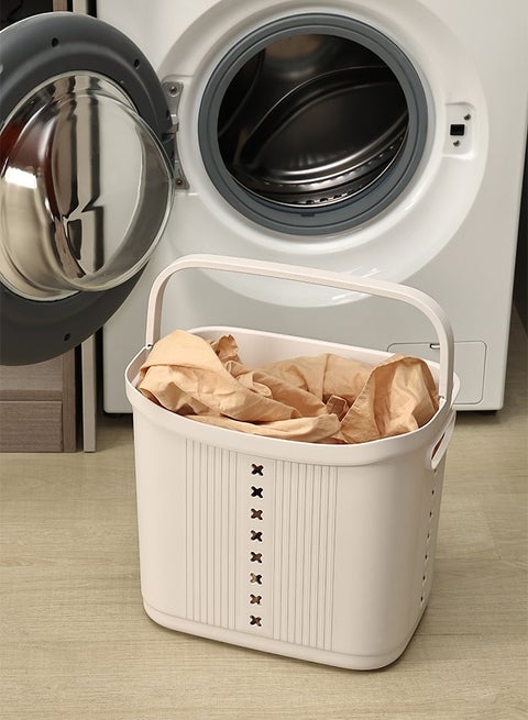 Plastic Laundry Basket -Beige- 35L Laundry Hamper with Comfortable Handles, Easy-to-Clean Surface, Durable Build, and Ventilated Design -for Clothes, Storage, Bathrooms, and Home Organization