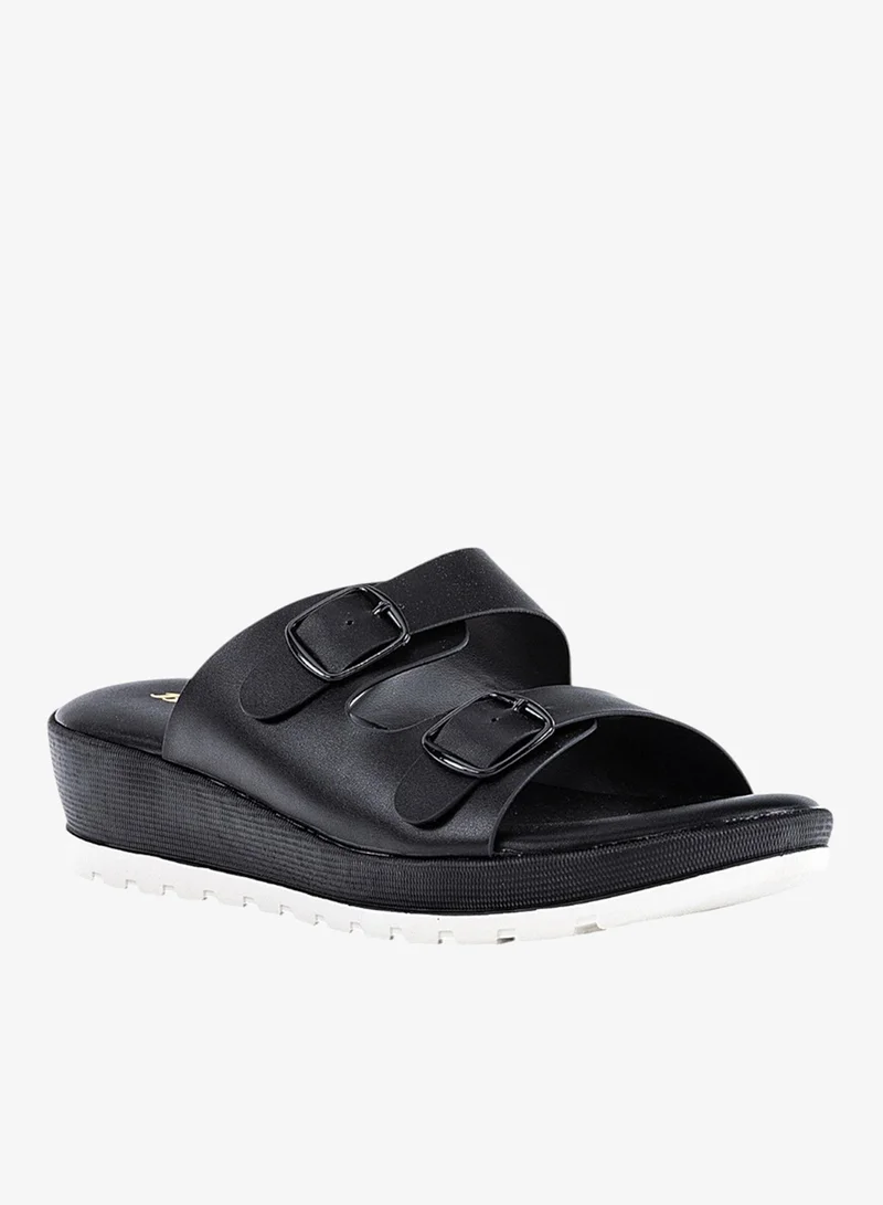 باتا صنادل بكعب ويد بلون سادة