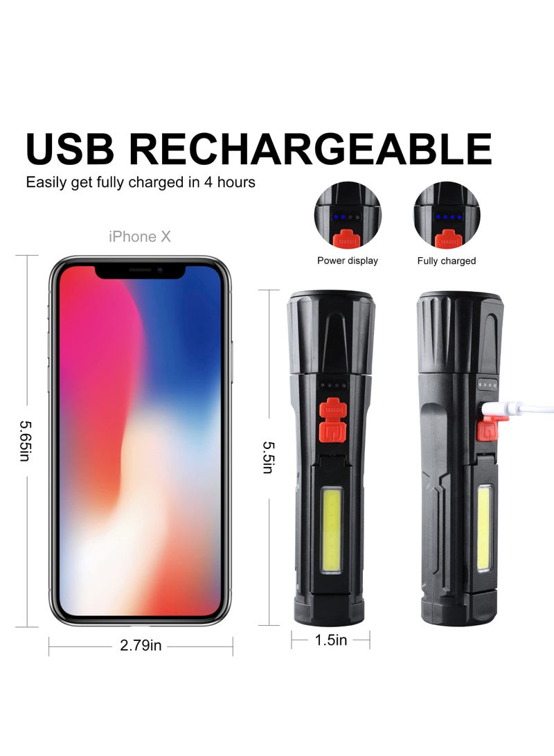 SOLARAE USB Rechargeable Flashlight, 3 Pack COB LED Mini Flashlights, Portable Waterproof Zoomable FlashLight with 5 Modes, Flashlight High Lumens Lights for Camping, Outdoor, Hiking, Emergency - Image 5