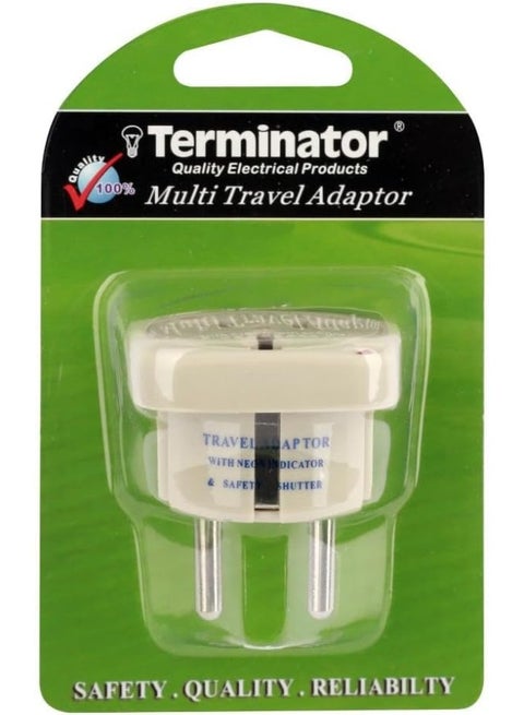 Terminator Multi Travel Adaptor Suchko To Universal Power Adapter Uk/Us/Au To Eu Converter With Shutter And Indicator Tl15
