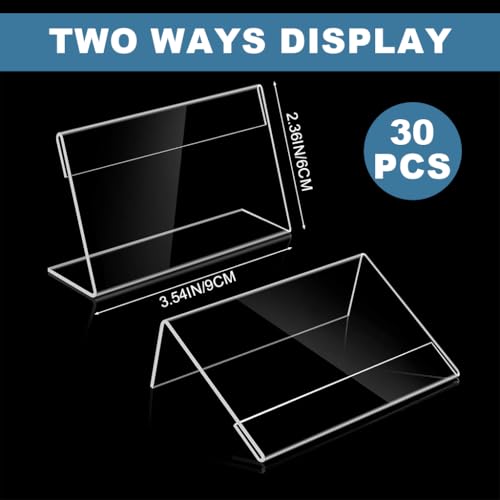 OFIFO® Clear Acrylic Display Stand 30 Pack, 9x6cm L Shaped Sign Holder for Table, Price Tag, Name Card, Menu, Buffet Food Label, Desk Label, Retail, Wedding, Transparent Tabletop Place Card Holder - Image 2