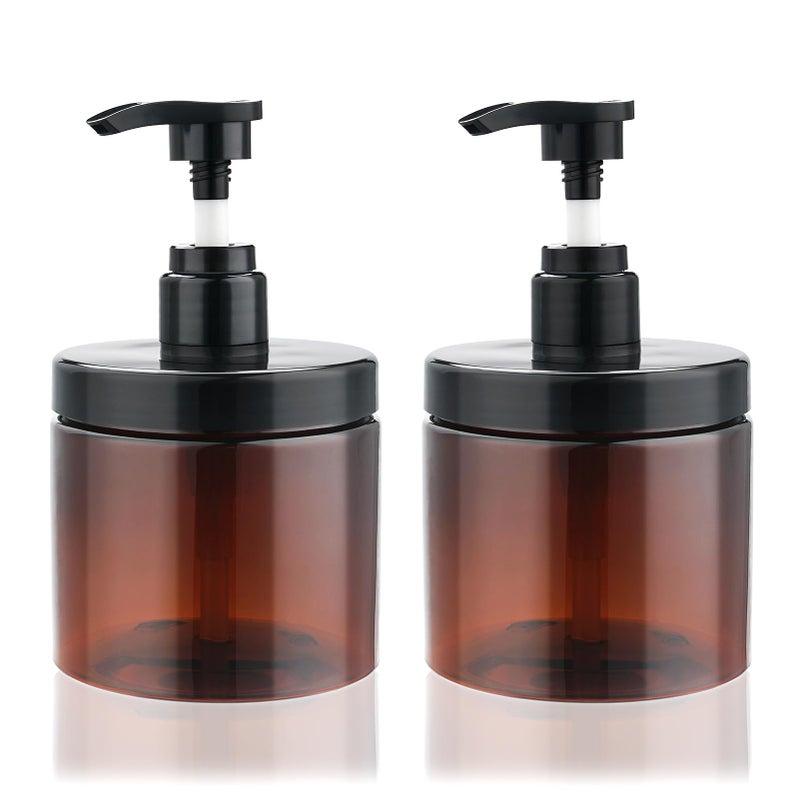 Cosywell Pump Bottle Dispenser Shampoo and Conditioner Dispenser 2 Pack 169oz500ml Wide Mouth Hand Soap Dispenser Refillable Plastic Empty Liquid Container for Lotion Body WashBrown