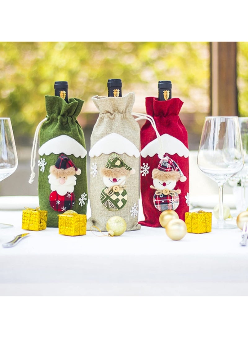 6PCS Christmas Wine Bottle Covers Santa Claus Snowman Gift Holders Holiday Decorations for Home Hotel Restaurant Table Xmas Navidad New Year Ornaments Red Wine Bottle Bags 30x14cm - Image 4