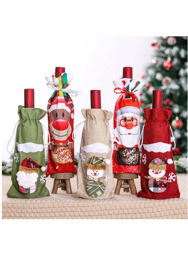 6PCS Christmas Wine Bottle Covers Santa Claus Snowman Gift Holders Holiday Decorations for Home Hotel Restaurant Table Xmas Navidad New Year Ornaments Red Wine Bottle Bags 30x14cm - Image 5