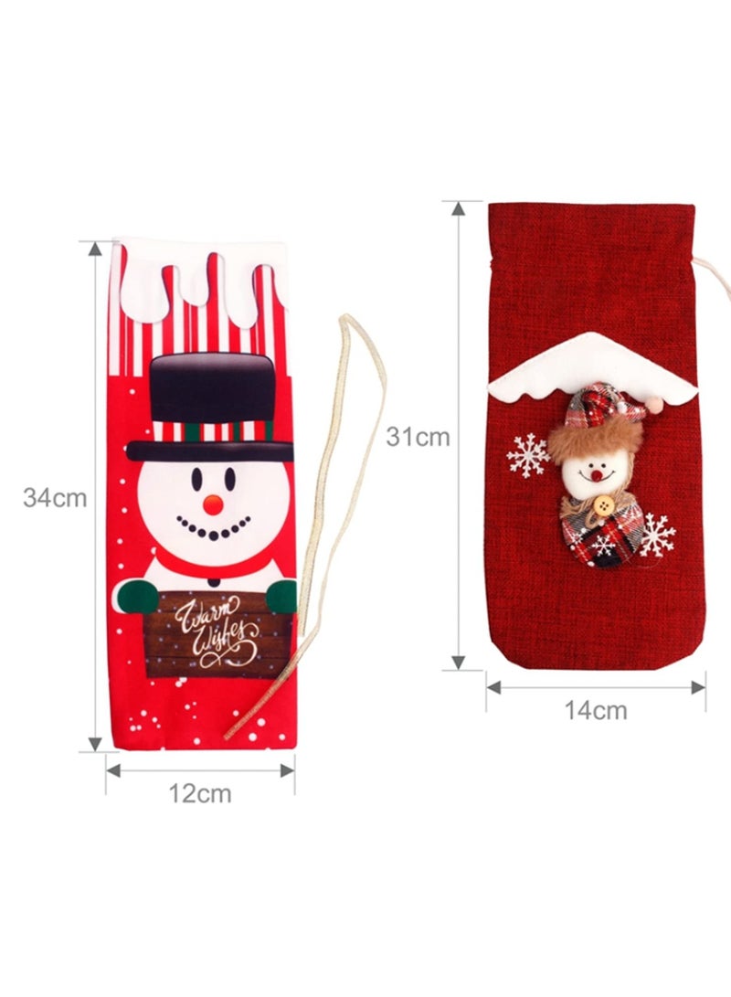 6PCS Christmas Wine Bottle Covers Santa Claus Snowman Gift Holders Holiday Decorations for Home Hotel Restaurant Table Xmas Navidad New Year Ornaments Red Wine Bottle Bags 30x14cm - Image 3