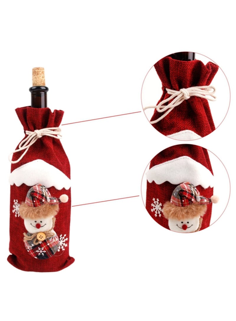 6PCS Christmas Wine Bottle Covers Santa Claus Snowman Gift Holders Holiday Decorations for Home Hotel Restaurant Table Xmas Navidad New Year Ornaments Red Wine Bottle Bags 30x14cm - Image 2