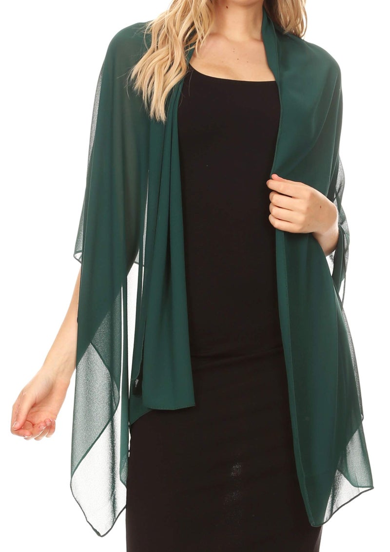 Sakkas 18225 - Jona Women Soft Sheer Chiffon Bridal Wedding Evening Scarf Shawl Wrap Stole - Green - 7029 - Image 1