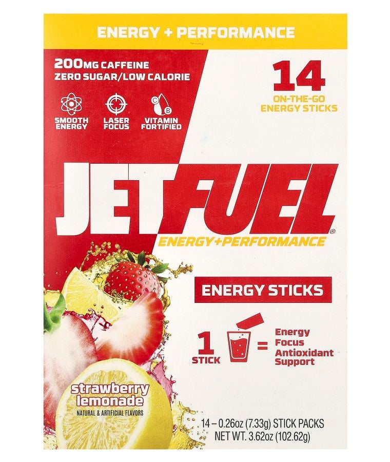 عصا الطاقة والأداء JetFuel® بنكهة الفراولة والليمون 14 عبوة تحتوي على 0.26 أونصة (7.33 جرام) لكل منها