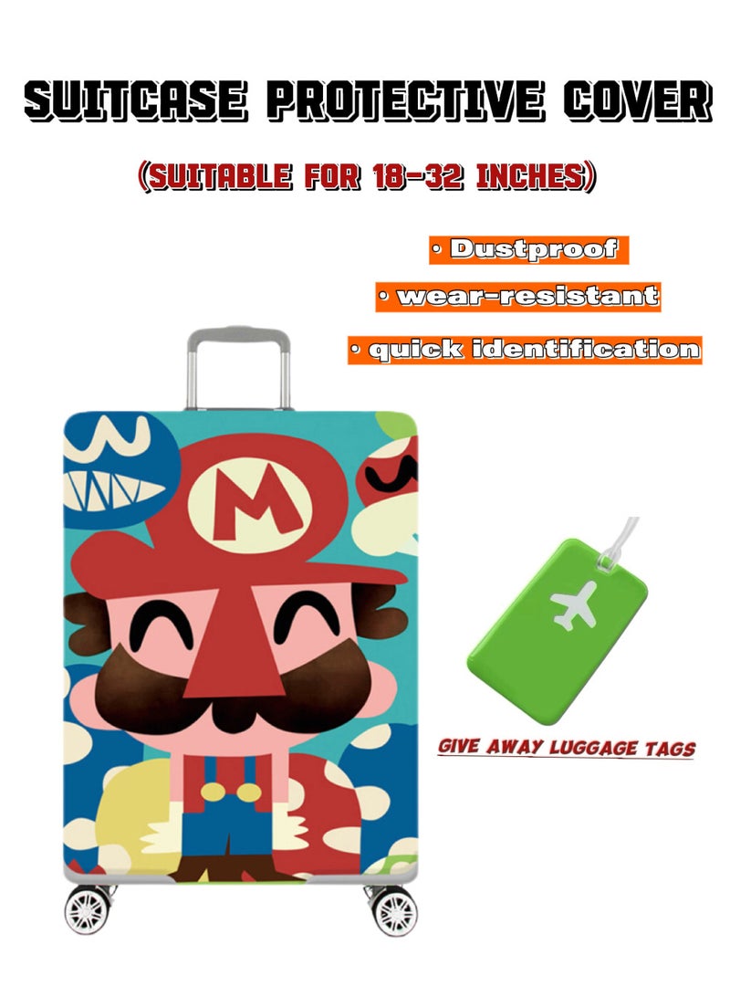 TNGames Vintage Color Stain-Resistant Patterns - Luggage Protector Cover Extra Thick & Highly Elastic Suitcase Protector Cover (Fits 28-32 Inch Luggage) + Free Macaron Apple Green PVC Luggage Tag | Dustproof & Scratchproof - Easy Airport Identification - Image 1