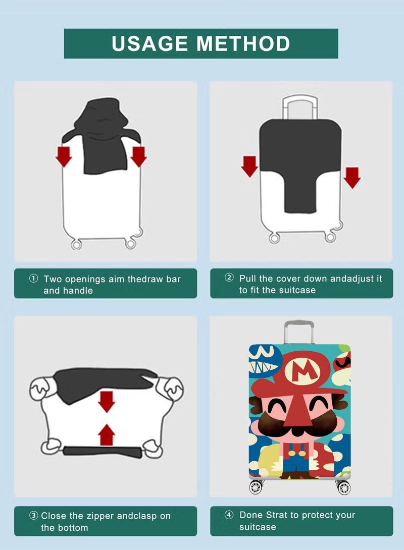 TNGames Vintage Color Stain-Resistant Patterns - Luggage Protector Cover Extra Thick & Highly Elastic Suitcase Protector Cover (Fits 28-32 Inch Luggage) + Free Macaron Apple Green PVC Luggage Tag | Dustproof & Scratchproof - Easy Airport Identification - Image 5