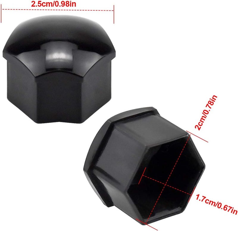 Fodlon Wheel Nut Caps, 17mm Universal Tyre Nut Covers 20 Pieces Bolt Covers Black Tire Screw Cover Cap Car Tire Screw Cap Protection with Removal Tool Locking Caps Set for Cars Vehicle - Image 2