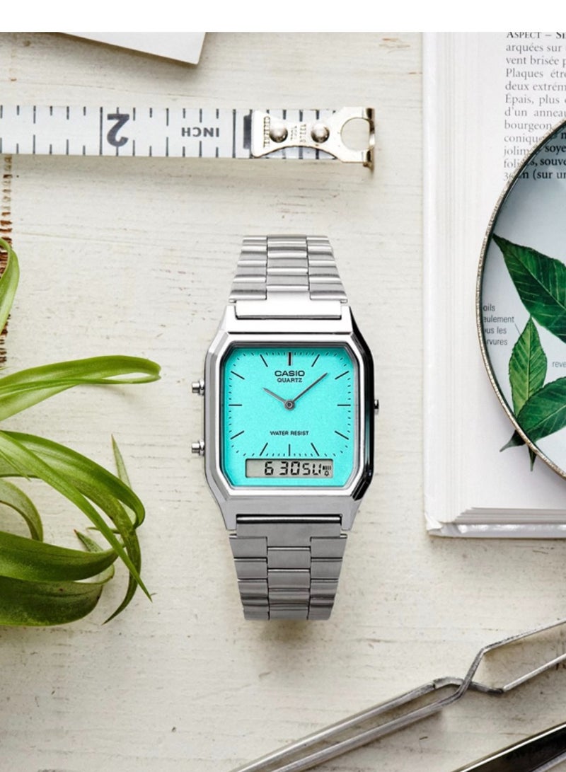 Casio AQ-230A-2A1MQY Blue Dial Unisex Analog Quartz Watch with Stainless Steel Strap - Image 2