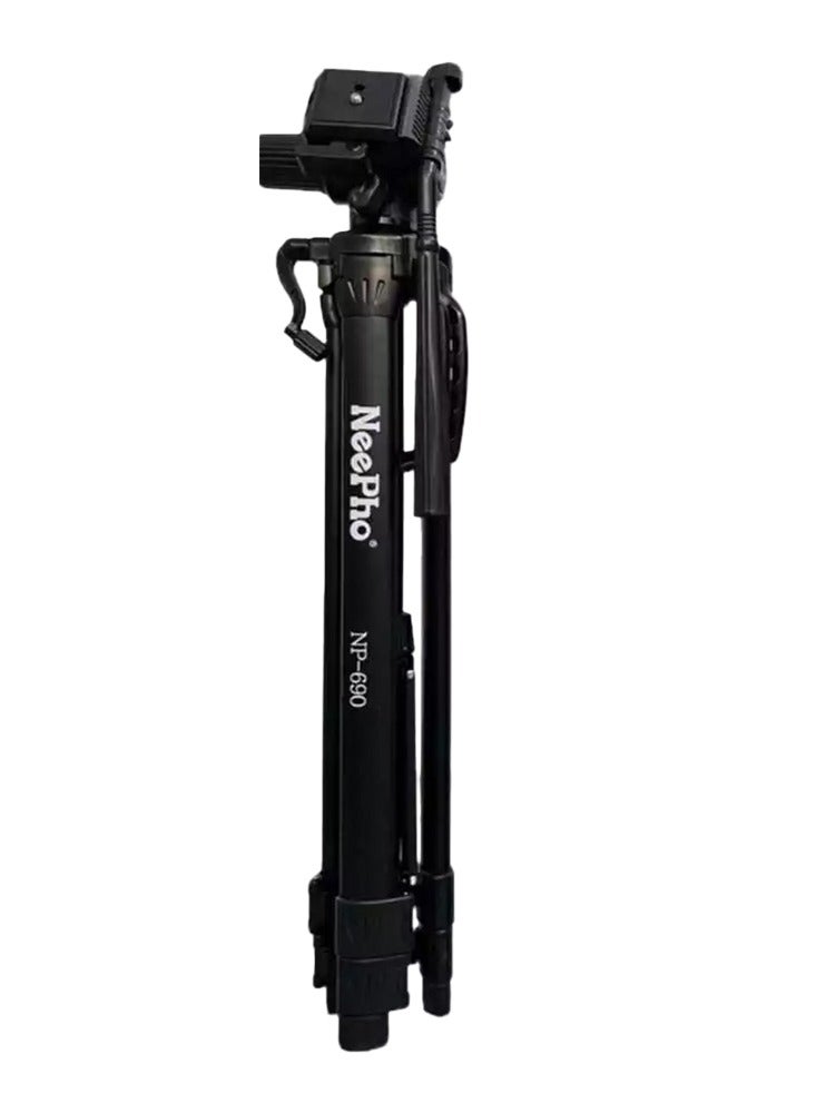 NeePho High Quality Aluminum Tripod NP-690 with Lightweight Telescopic Design Adjustable up to 173cm, Ideal for Smartphones, Cameras, and Ring Lights - Strong Stability, Compact Folding Length 65cm, Free Carrying Bag and Phone Holder Included, Perfect Choice for Photography, Live Streaming, and Travel - black  - Image 1
