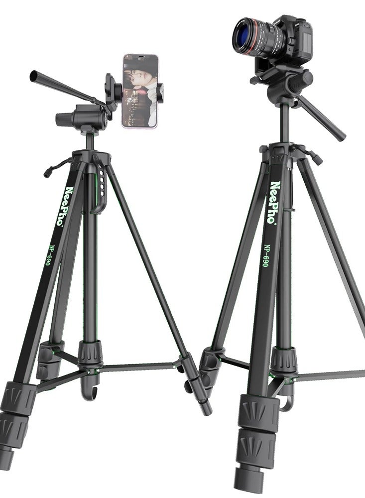 NeePho High Quality Aluminum Tripod NP-690 with Lightweight Telescopic Design Adjustable up to 173cm, Ideal for Smartphones, Cameras, and Ring Lights - Strong Stability, Compact Folding Length 65cm, Free Carrying Bag and Phone Holder Included, Perfect Choice for Photography, Live Streaming, and Travel - black  - Image 2
