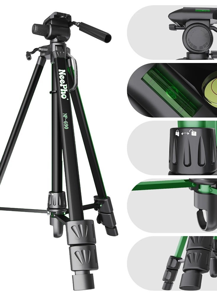 NeePho High Quality Aluminum Tripod NP-690 with Lightweight Telescopic Design Adjustable up to 173cm, Ideal for Smartphones, Cameras, and Ring Lights - Strong Stability, Compact Folding Length 65cm, Free Carrying Bag and Phone Holder Included, Perfect Choice for Photography, Live Streaming, and Travel - black  - Image 3