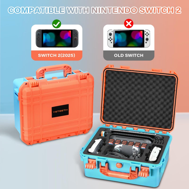 YETEETH Carrying Game Case for Nintendo Switch 2 - Waterproof Protective Travel Case for Switch 2 Console Pro Grip Controller Dock Accessories | Portable Protective Storage Cases â€“ Family Gamers Kids & Adults - Image 3