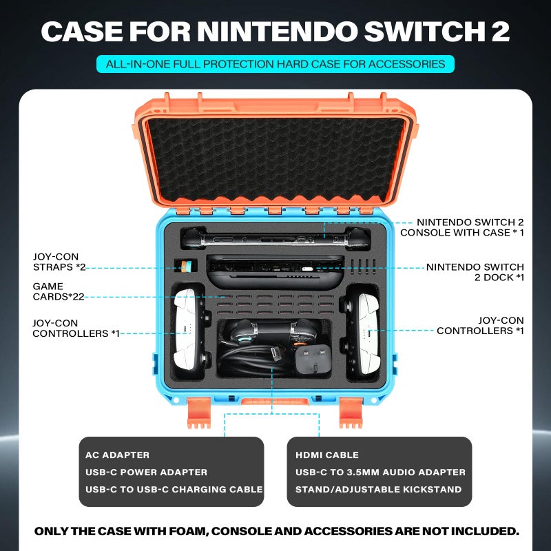 YETEETH Carrying Game Case for Nintendo Switch 2 - Waterproof Protective Travel Case for Switch 2 Console Pro Grip Controller Dock Accessories | Portable Protective Storage Cases â€“ Family Gamers Kids & Adults - Image 2
