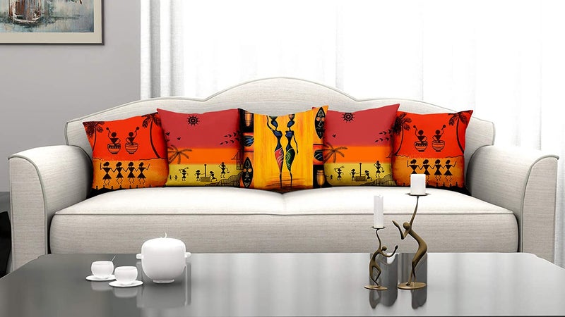 homewards Satin Digital Printed Cushion Covers 16x16 Inches Multicolour Set of 5 - Image 1