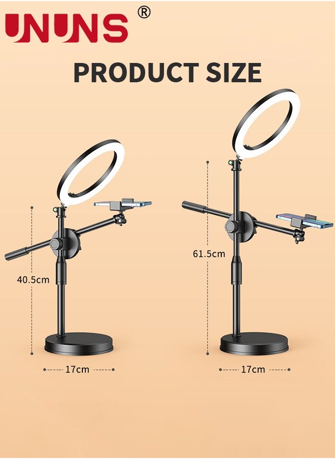 UNUNS - Selfie Ring Light With Stand And Phone Holder,Overhead Camera Mount With 16cm Ring Lights For Phone,Circle Light With Desk Tripod Adjustable Shooting Arm For Video Recording,Live Streaming,Laptop - Image 1