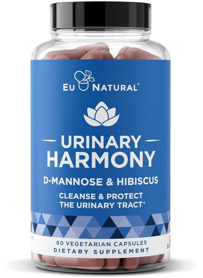 Eu Natural Urinary Harmony D-Mannose Supplement - Urinary Tract Health for Women - Potent Clinical Strength Formula with D-Mannose and Hibiscus Cleanses and Flushes the Urinary System - 60 Fast Acting Capsules  - Image 1