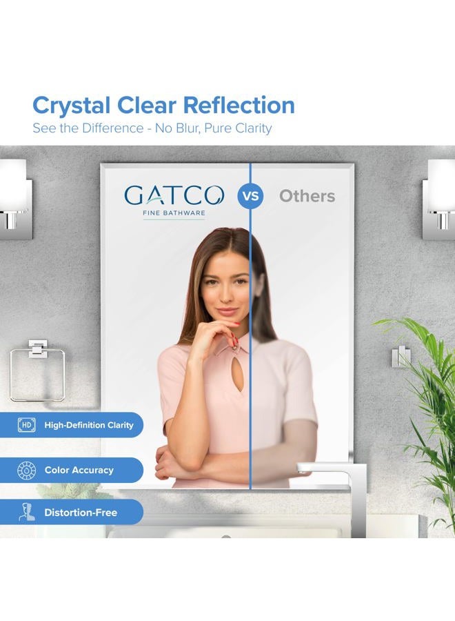 gatco 1803 Bathroom Wall Mirror, 24" H x 20" W Modern Mirror for Living Room, Vanity, Slim Design Beveled Frameless Rectangle Mirror - Hangs Horizontal or Vertical with Easy Mount Safety Bracket - Image 4