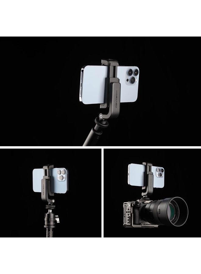 PGYTECH Phone iPhone Tripod Mount Holder with 2 Cold Shoe Mount(Upgraded Version), Support Vertical and Horizontal Shooting, 2.36 to 3.62 inches, Compatible for iPhone 14Pro/14/13/12/SE, Samsung, Motoroia - Image 5