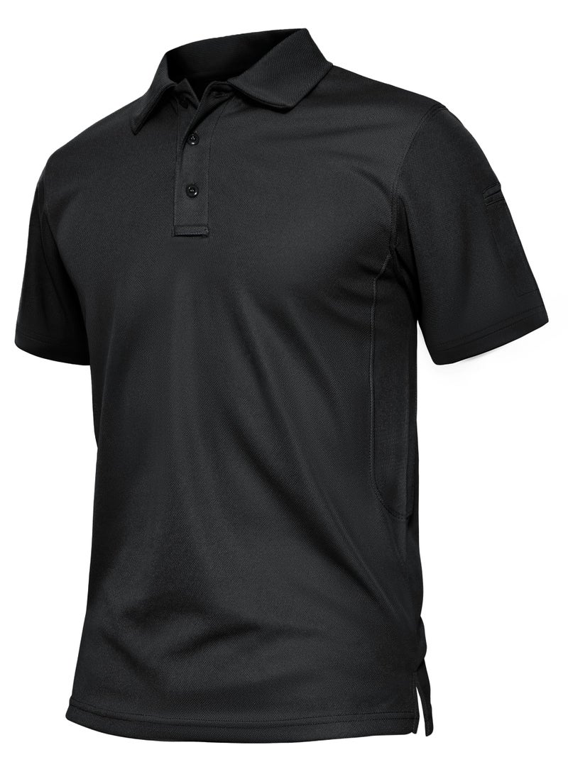 TACVASEN Black Polo Shirts for Men Tactical Short Sleeve Polos Dry Fit Performance Athletic Collared Work Golf Shirt Lightweight Outdoor XL - Image 1