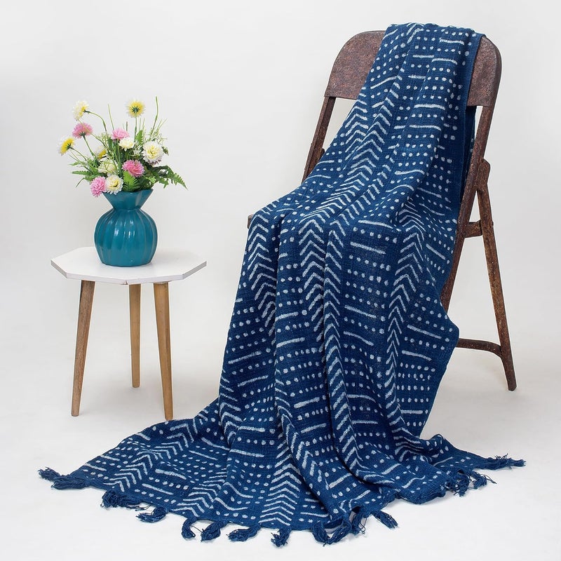 DMAASA Cotton Indigo Printed Throw Blanket 50x70 Inches Soft Lightweight Decorative Blanket for Couch Bed and Living Room Cozy Stylish Home Decor Arrow - Image 4