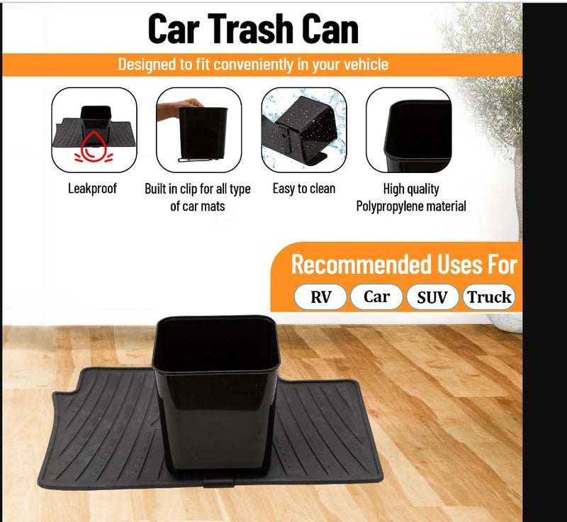 HAUSSIMPLE Car Trash Can Leakproof Mini Auto Organizers Storage Bin Container for Cars & Trucks with Floor Mat Clip Medium 2 Liters Capacity Black - Image 4