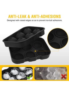 Wishbone Wishbone Trays for Freezer Ice Cube Silicone Round Ice Cube Ball Maker, 6 Giant Ice Ball Cube Tray Silicone Sphere Mold Bar Whiskey Cocktails Funnel (Black)  - Image 4