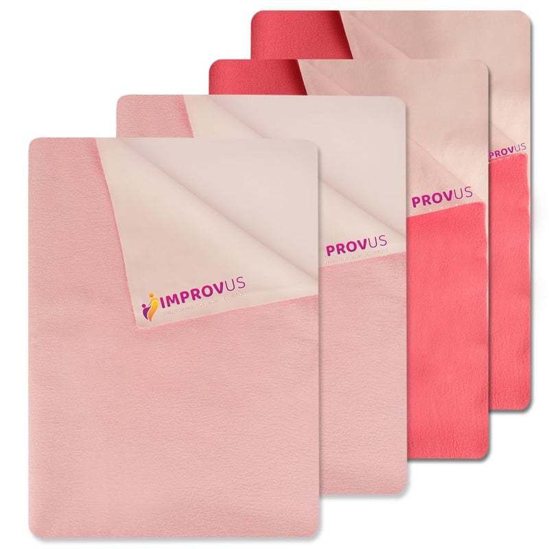 IMPROVUS Instadry AntiPiling Fleece Extra Absorbent Quick Dry Sheet for New Born Babies Cotton Bed Protector Mattress Reusable Waterproof Baby Cot Sheet Pink Light Pink Pack of 4