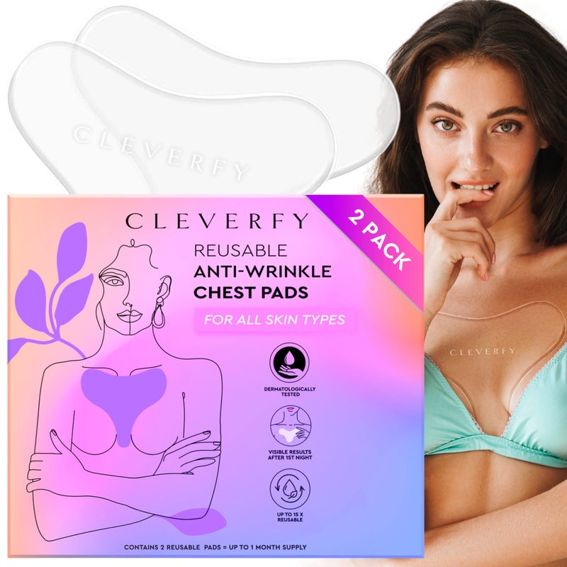 لصقات السيليكون للصدر من CLEVERFY لتقليل التجاعيد 2 عبوة على شكل T قابلة لإعادة الاستخدام