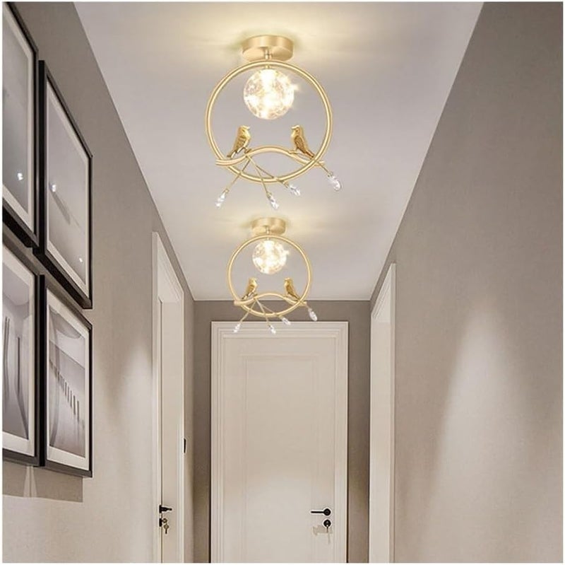 Modern Entrance Foyer Ceiling Light, LED Nordic Creative Gold/Black Bird Ceiling Lamp, Metal Ring With Light Globe & Crystal Accents, For Bedroom, Living Room, Hallway Flush Mount Lighting(Gold) - Image 4