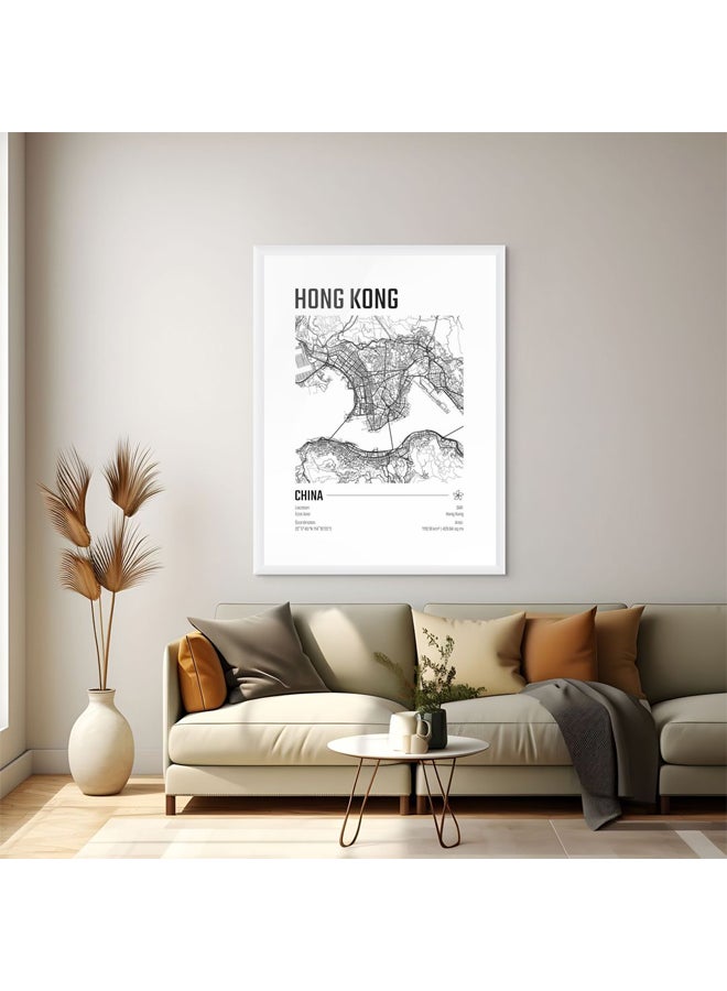 آرت دیکور  ديكور فني مؤطر، طباعة صورة فنية جميلة لخريطة مدينة هونغ كونغ، ملصق حضري حديث، الحد الأدنى باللونين الأسود والأبيض، هدية سفر صينية، ديكور جداري لمكتب غرفة المعيشة المنزلية. - Image 3