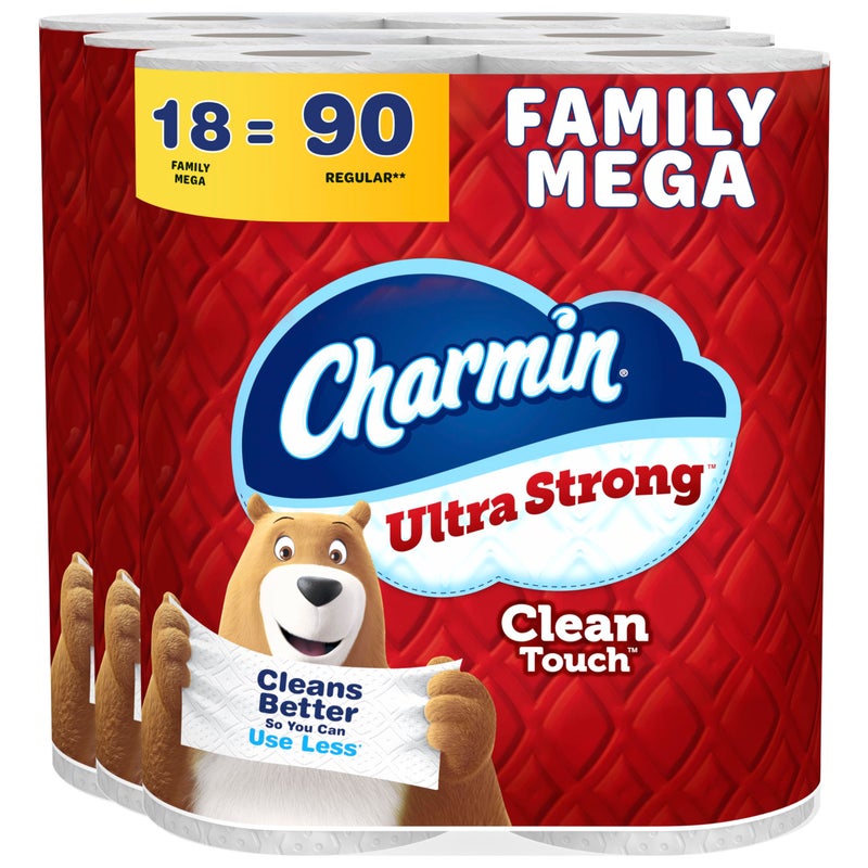 Charmin Ultra Strong Clean Touch 2-Ply Toilet Paper, 18 Family Mega Rolls = 90 Regular Rolls, White - Image 1