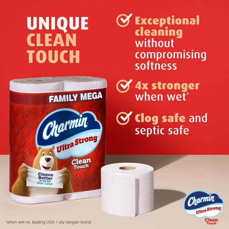Charmin Ultra Strong Clean Touch 2-Ply Toilet Paper, 18 Family Mega Rolls = 90 Regular Rolls, White - Image 2