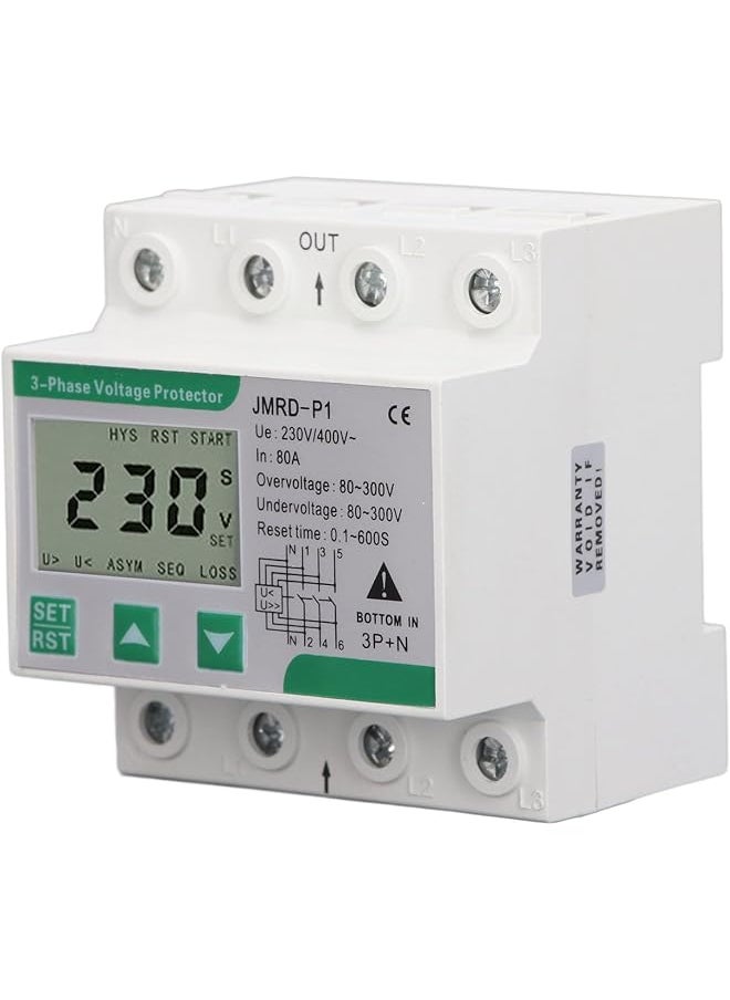 PROMASS - DIN Rail Mount 3 Phase 4 Wire Voltage Protector AC230 400V 80A with Intelligent Startup Detection, Overvoltage , Undervoltage , and More - Image 1