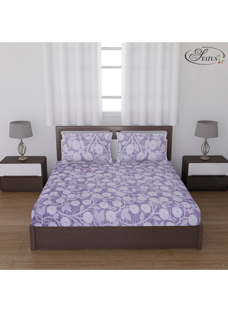 Status Contract Status Contract 2024 Cotton Rich Double Bedsheet with 2 Pillow Covers for Bed Room Home Hotel120 GSM Violet White  - Image 1