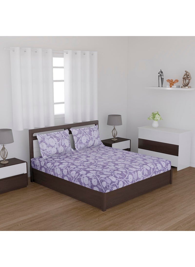 Status Contract Status Contract 2024 Cotton Rich Double Bedsheet with 2 Pillow Covers for Bed Room Home Hotel120 GSM Violet White  - Image 2