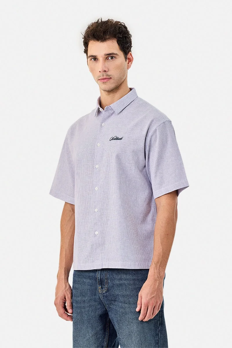 SNITCH Embroidered Linen Blend Box Fit Shirt