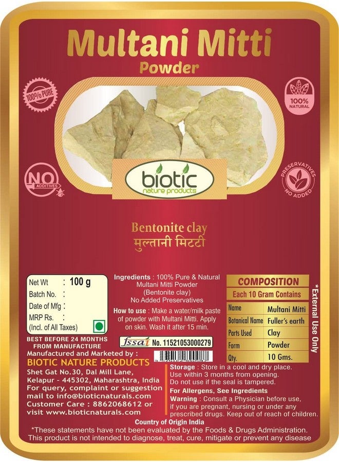 Biotic Natural Multani Mitti Powder for Face Pack - Bentonite Clay Powder (Healing Clay) Fullers Earth for Face Mask - 100 gm - Image 2