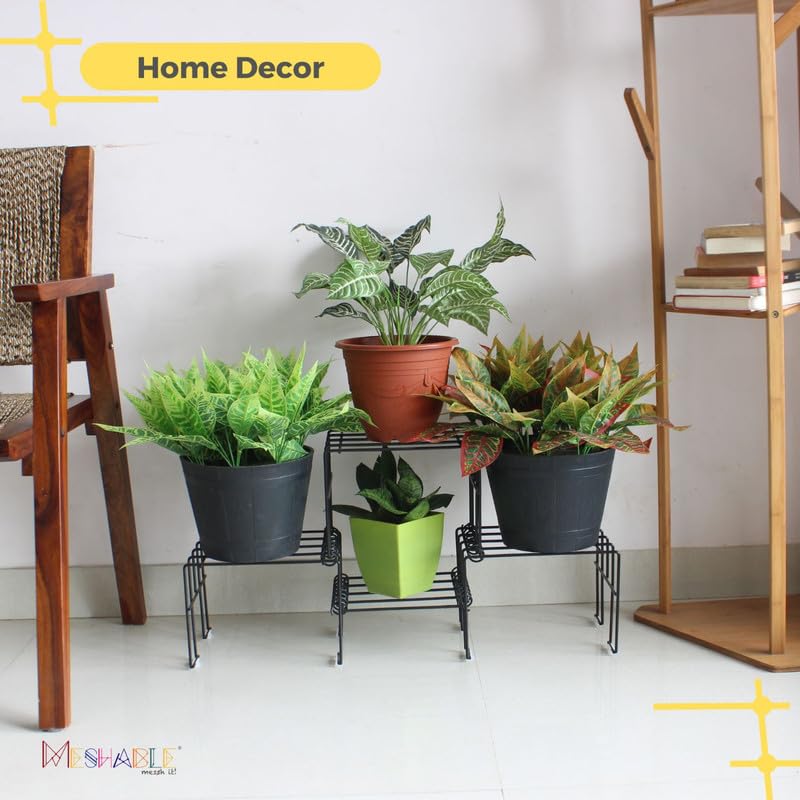 Meshable Moso Plus Flower Pot Stand | Elegant and Functional Floor-Mounted Plant Stand | Rust Free Pot Stand for Indoor & Outdoor | DIY Stand for 4 Plants | Black - Image 2