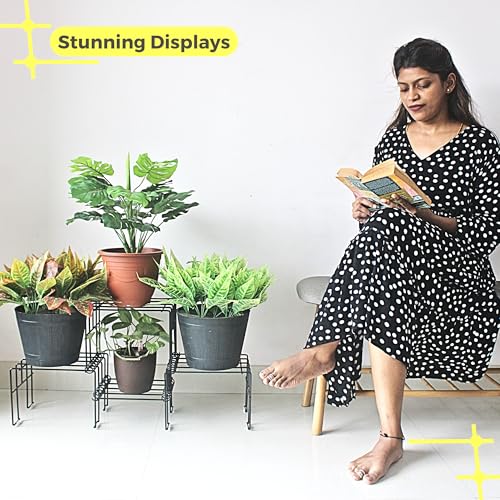 Meshable Moso Plus Flower Pot Stand | Elegant and Functional Floor-Mounted Plant Stand | Rust Free Pot Stand for Indoor & Outdoor | DIY Stand for 4 Plants | Black - Image 3